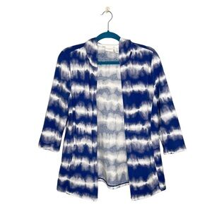 Weekends By Chico’s Blue & White Tie Dye Hooded Knit Cardigan Blouse